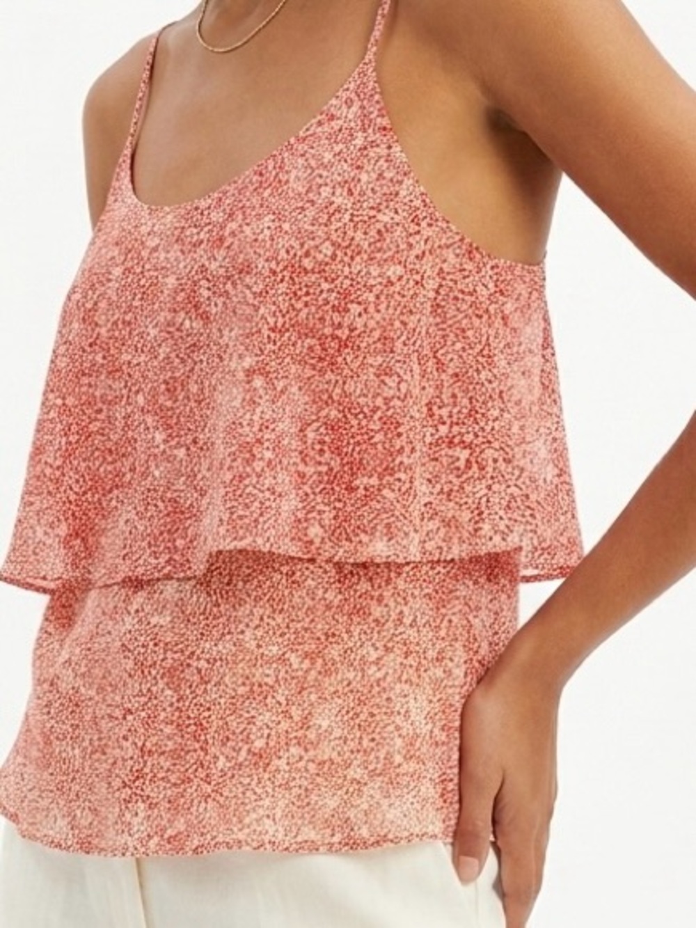 Cabi PAPRIKA Tiered Chiffon Cami Tank Top | Red Geometric Print | Size M